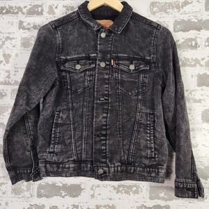 Levi Strauss Co Acid Wash Denim Jacket Trucker Style Black Grey Med Streetwear